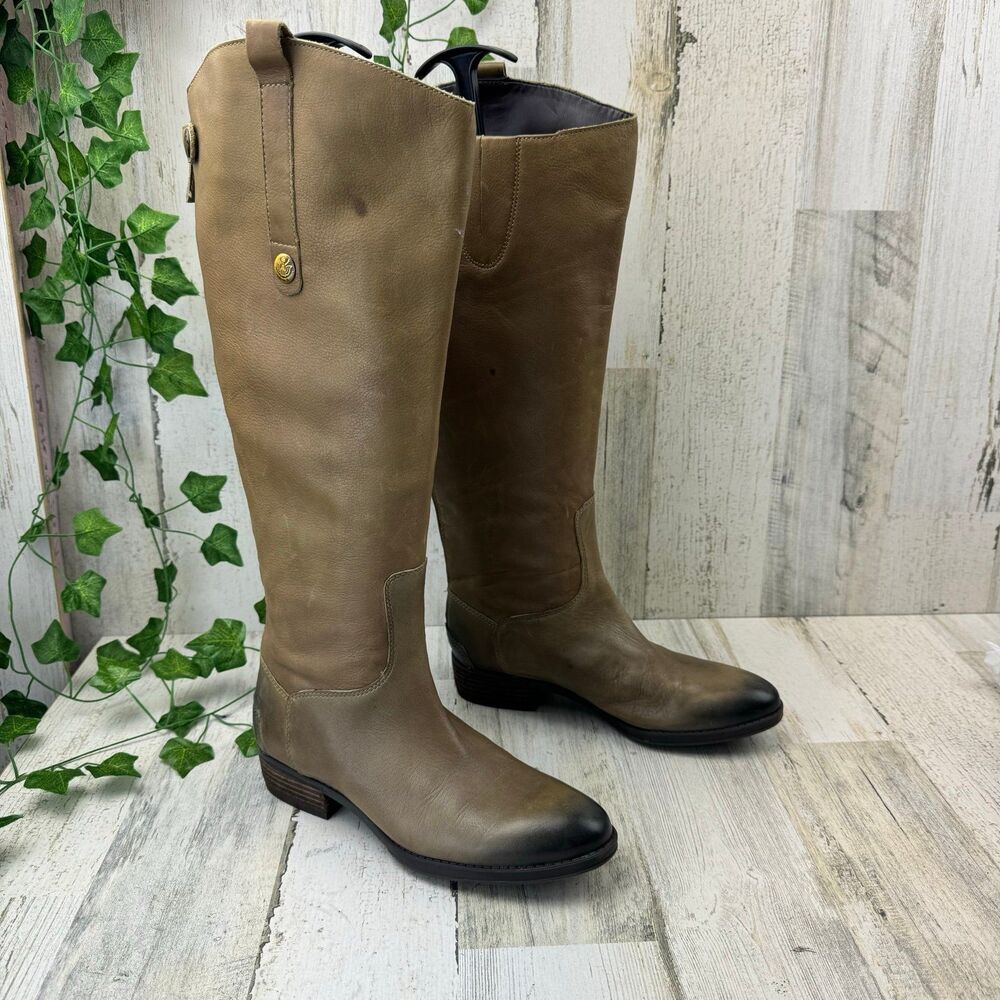 Sam Edelman Womens Penny 2 Taupe & Charcoal Leather Riding Boots Size 6M